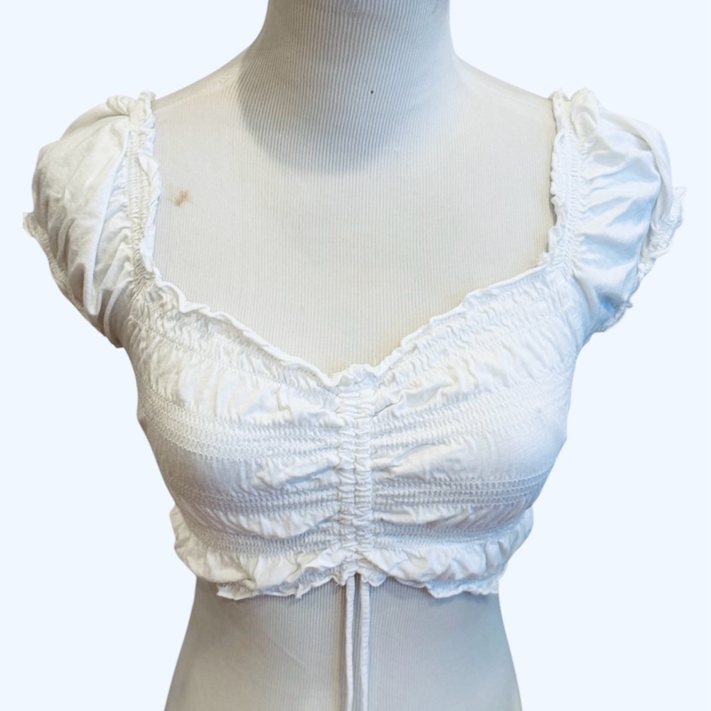 Garage White Ruched Smocked Crop Top Bra Top S Boho - Picture 2 of 6